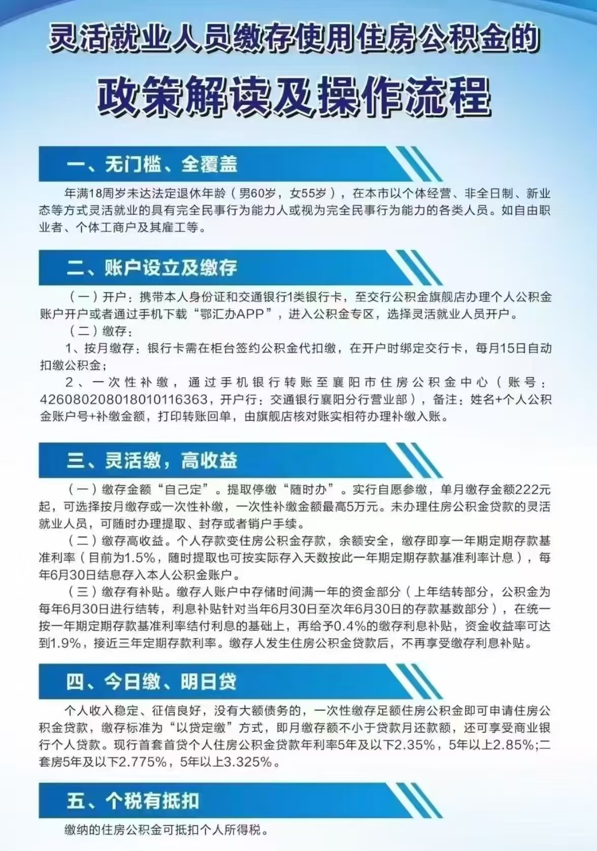 襄阳灵活就业人员缴存使用住房公积金的，政策解读及操作流程