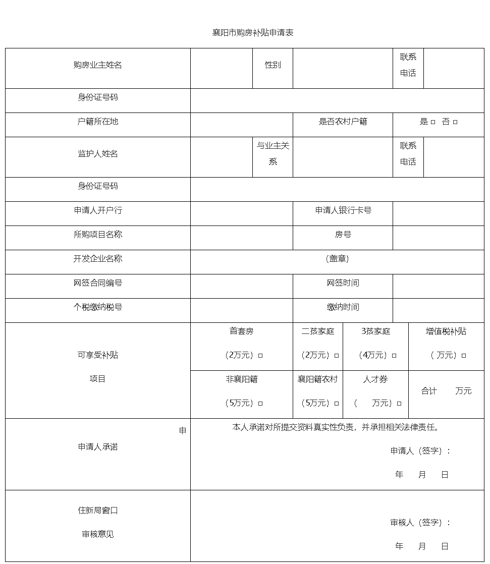 襄阳市中心城区购房补贴兑付实施细则